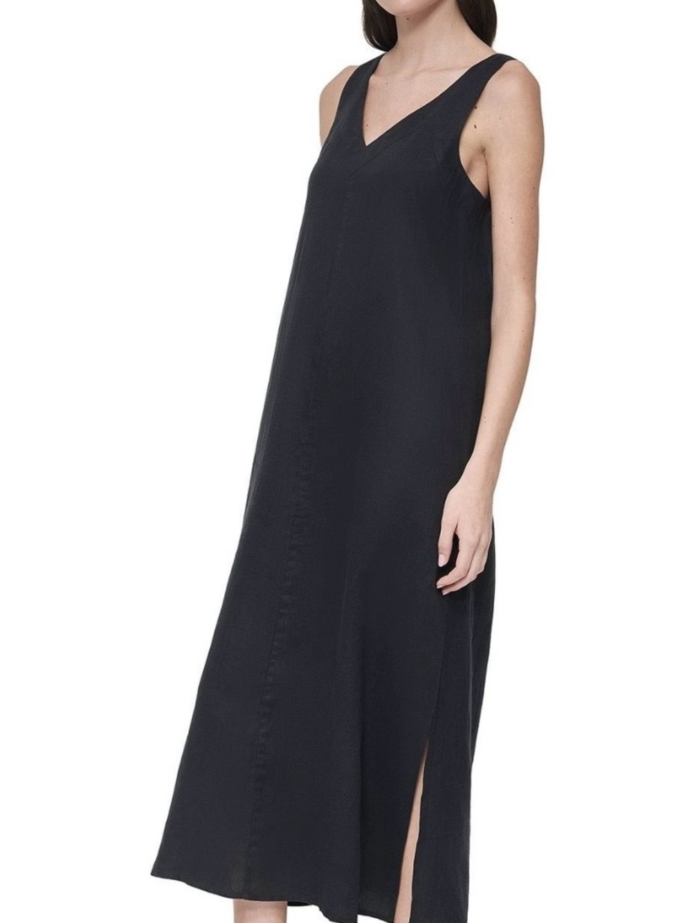 Dkny Black V-Neck Maxi Dress with Side Slit